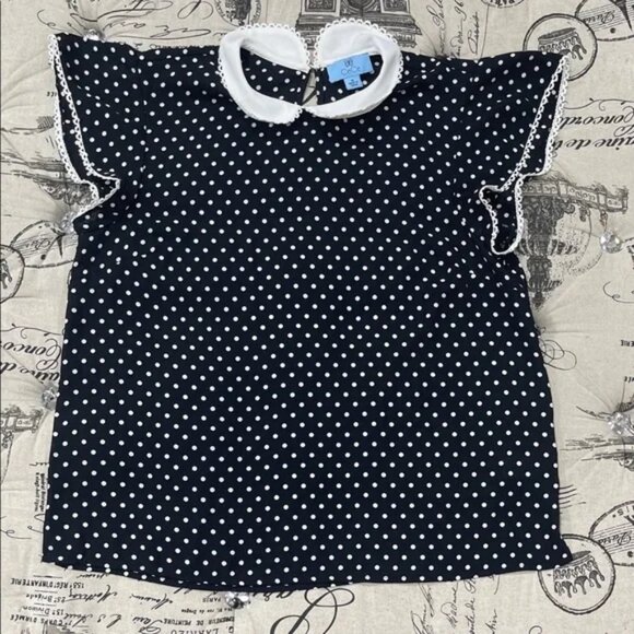 CeCe Polka Dot Flutter Sleeve Peter Pan Collar Top - Picture 2 of 10